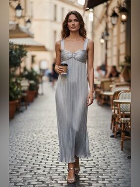 Massimo Dutti Silver Pleated Camisole Dress in size M NWOT